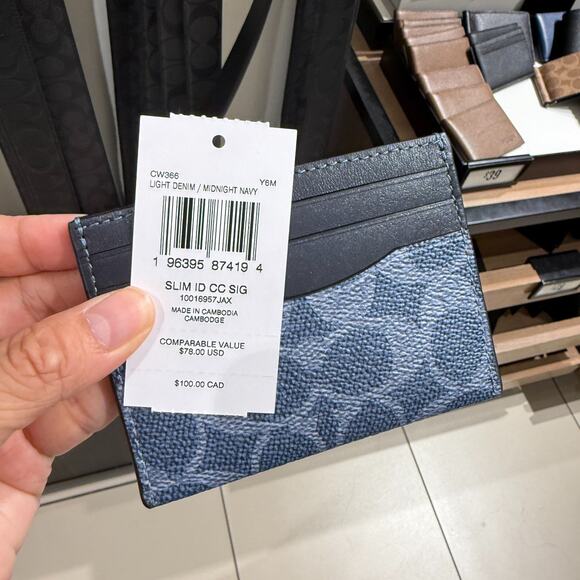 Coach Slim Id Card Case In Signature Canvas CW366, Light Denim / Midnight Navy - Picture 4 of 4
